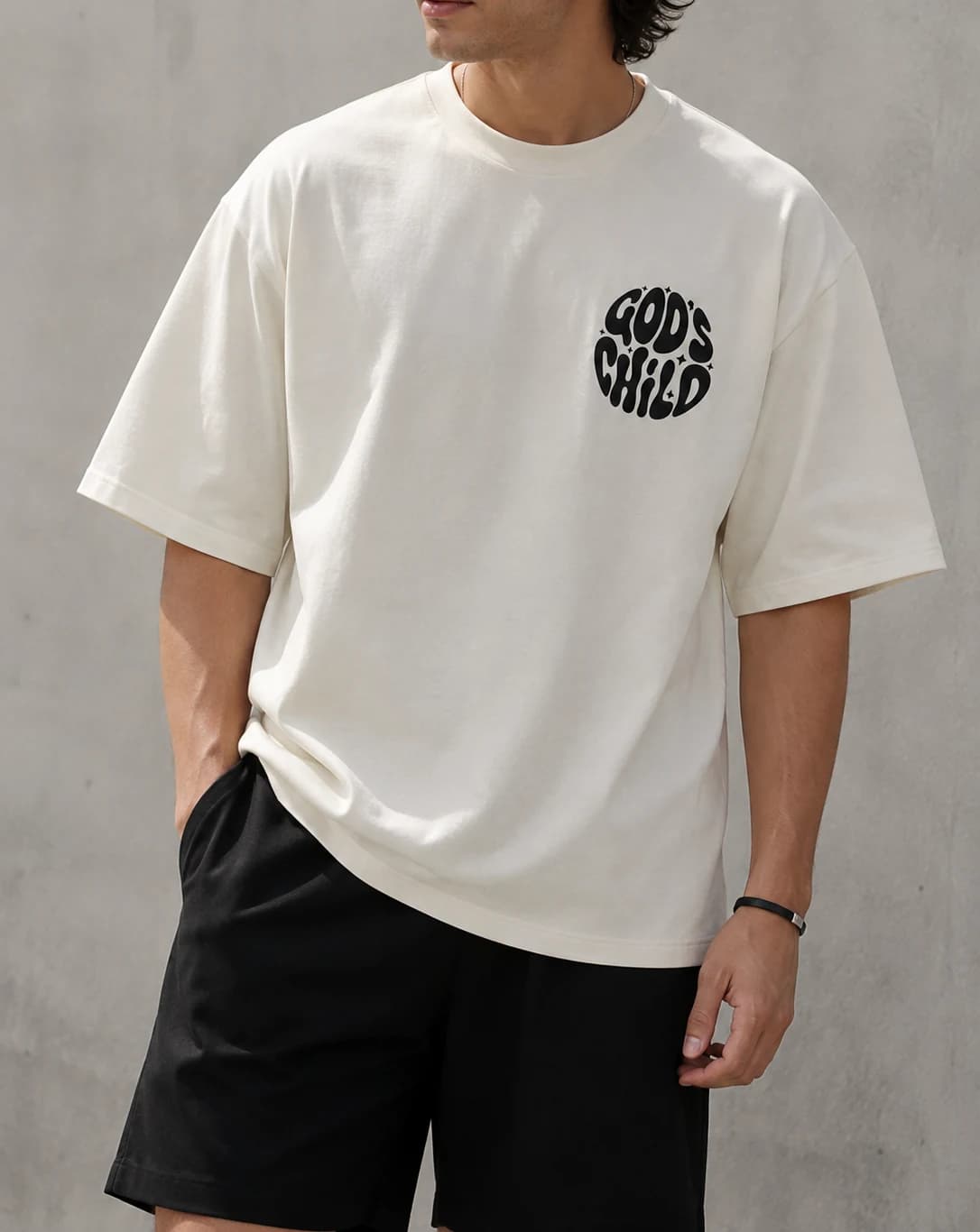 Franela Oversized God's Child — crudo delantero