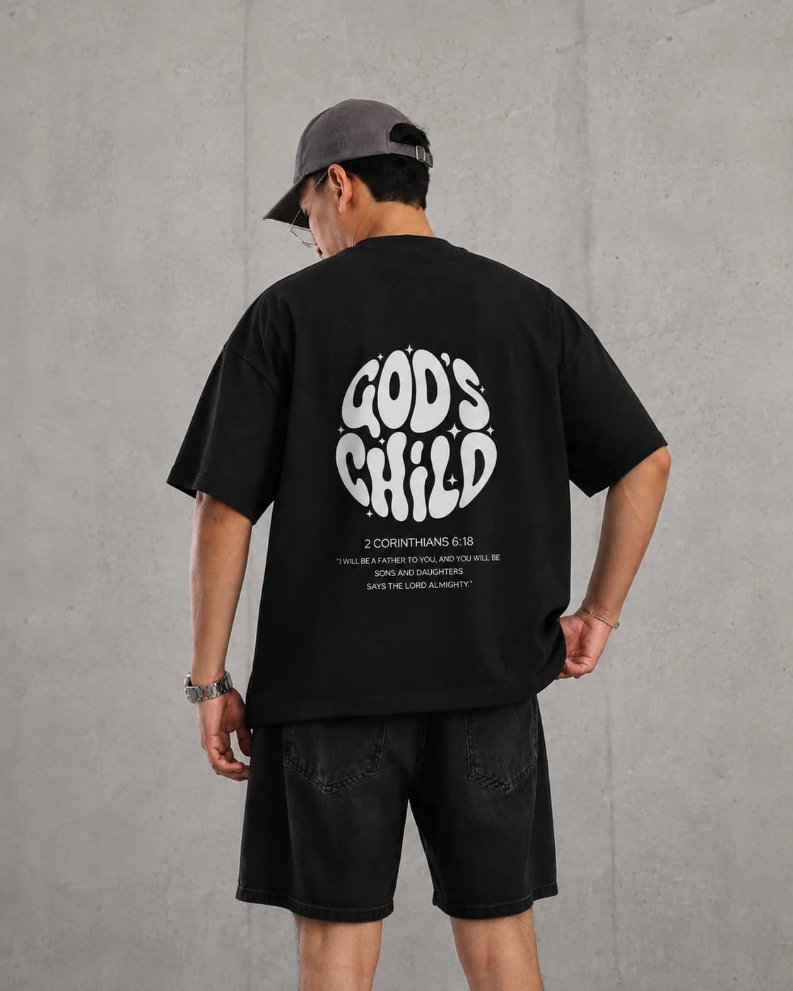 Franela Oversized God's Child — negro trasero